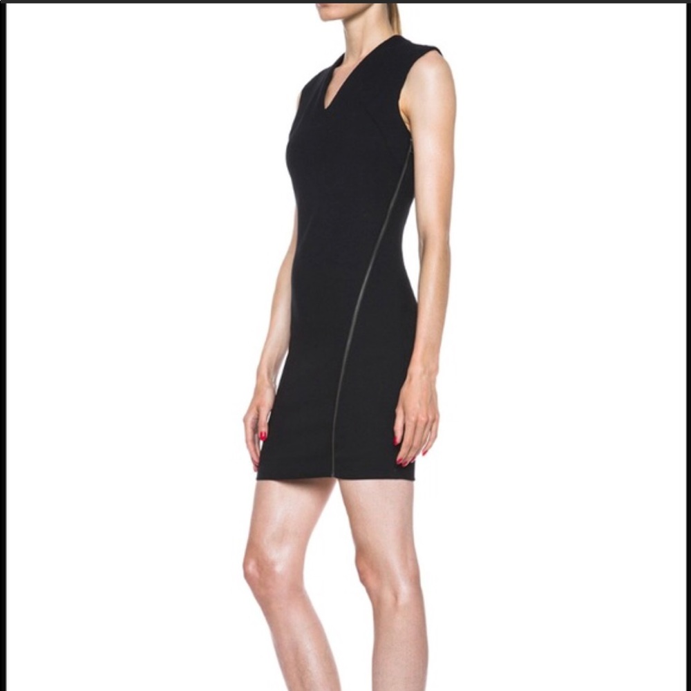 Helmut Lang Black Moto Stretch Angle Zipper Dress